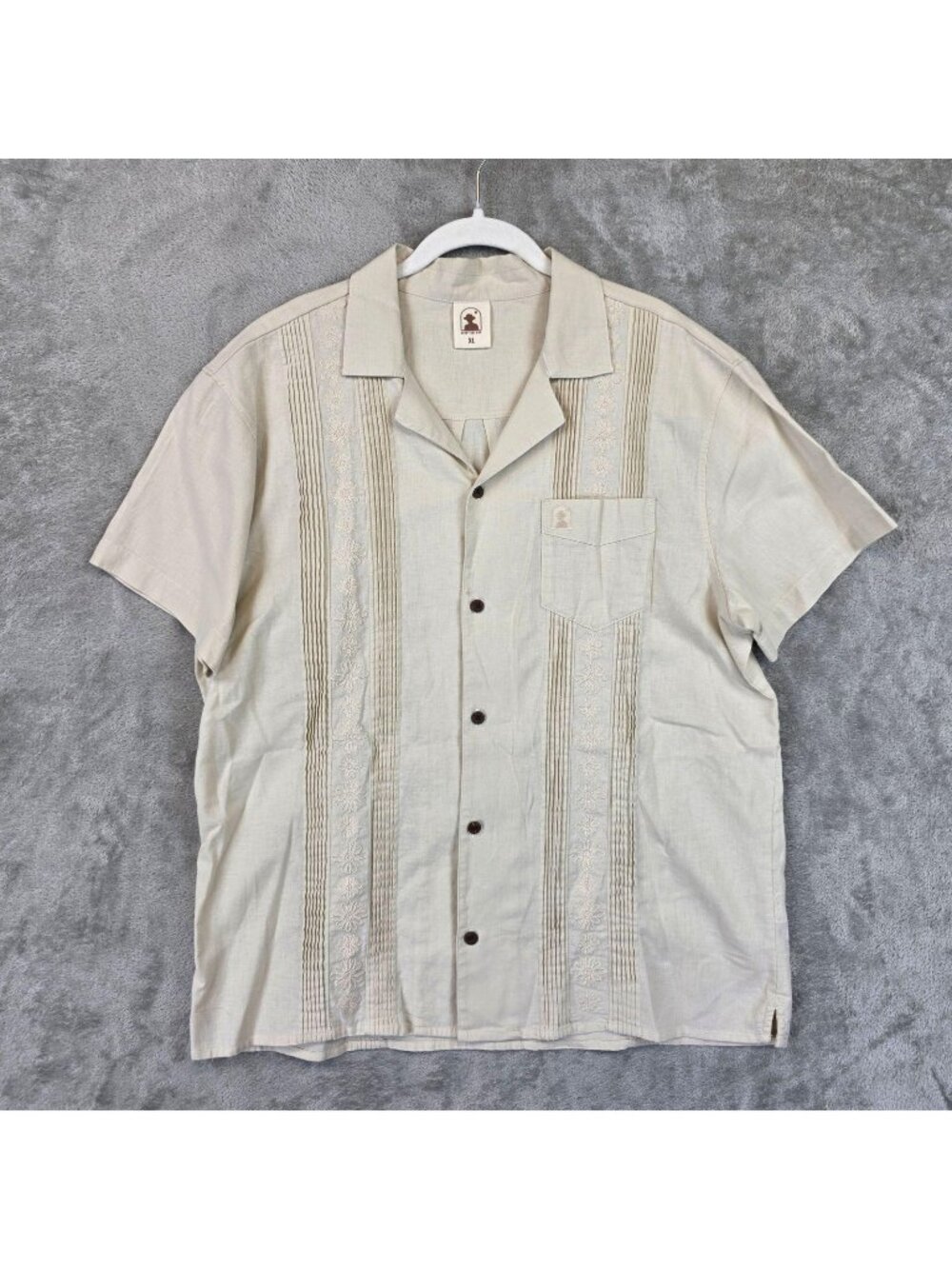 Dandy Del Mar Shirt Mens XL Beige Floral Embroidered Guayabera Linen
